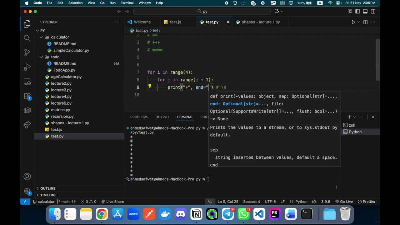 شرح طباعة الاشكال في التيرمنال - nested loop in python