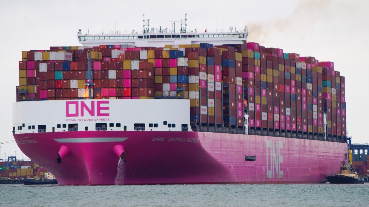 Big,long & pink - ONE INTELLIGENCE departs berth8 at Port of Felixstowe 3/8/25