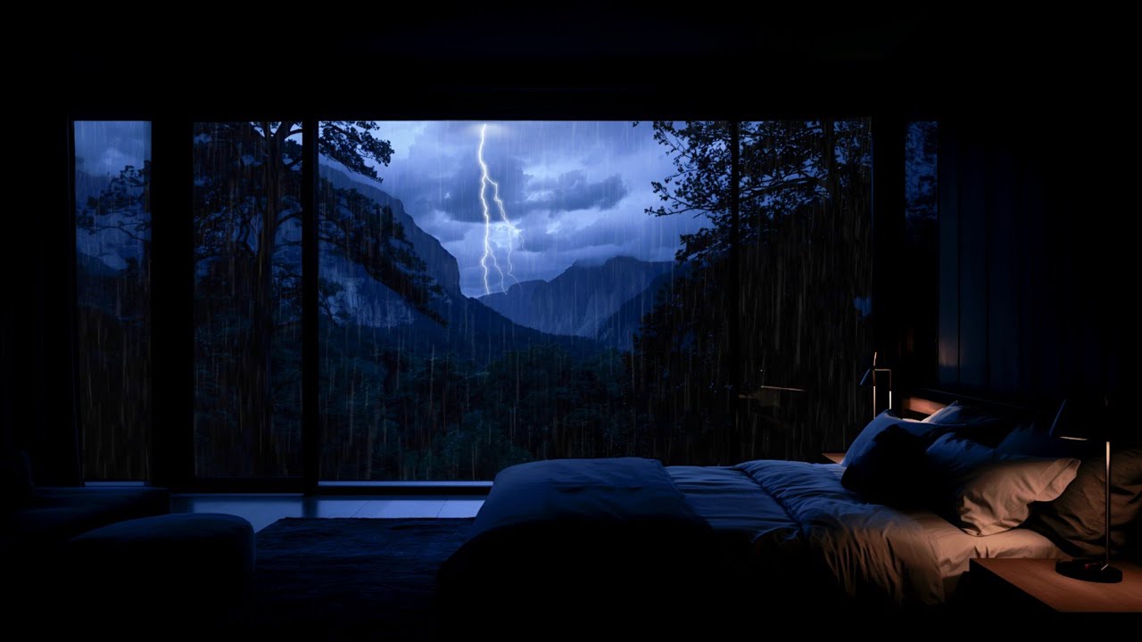 Rain Sounds for Sleeping 🌙 Cozy Bedroom Night Rain & Thunder for Deep Sleep