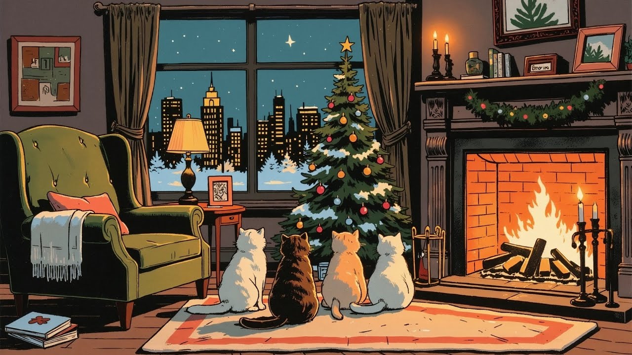 A Cozy Snowy Night by the Fireplace 🔥 | Vintage Music & Crackling Fire