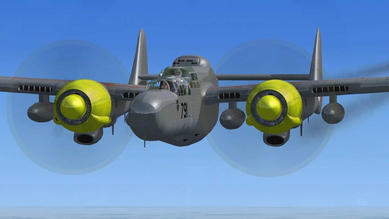 Landing a Northrop P-61 Black Widow at Palm Springs International Airport in FSX.