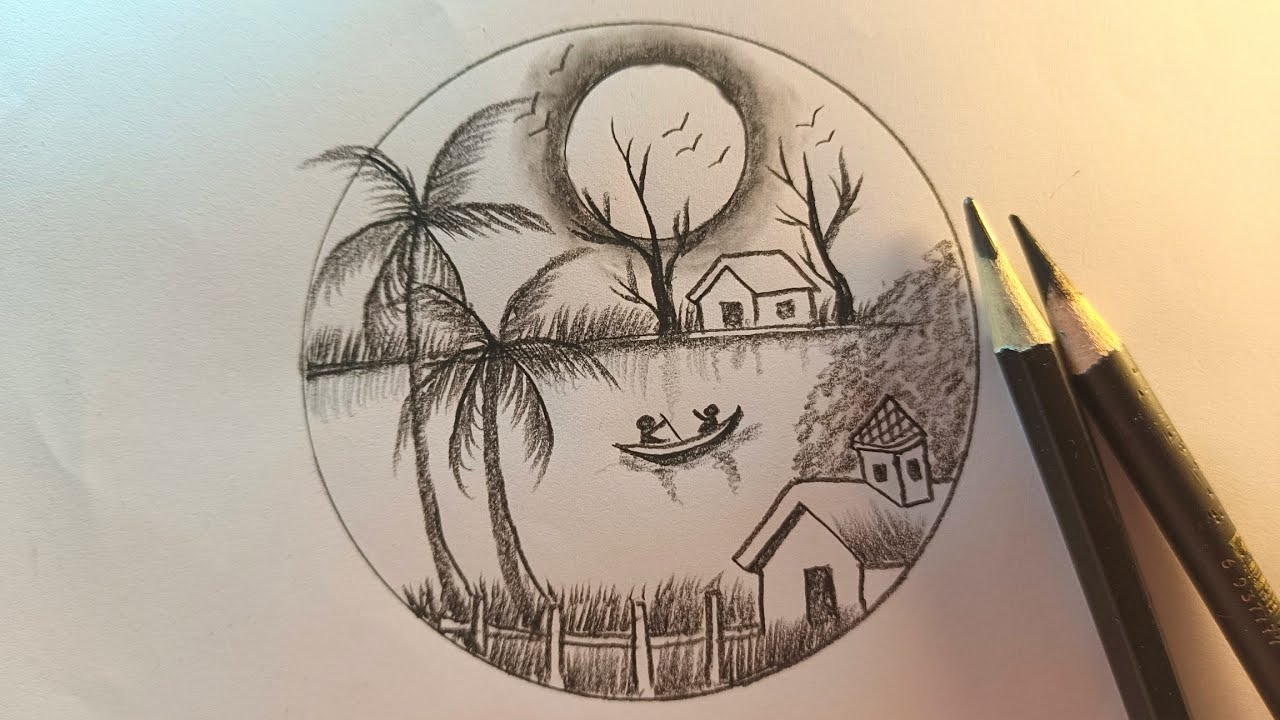 How to draw winter riverside village scenery  #art #scenery #village #waterreflection 