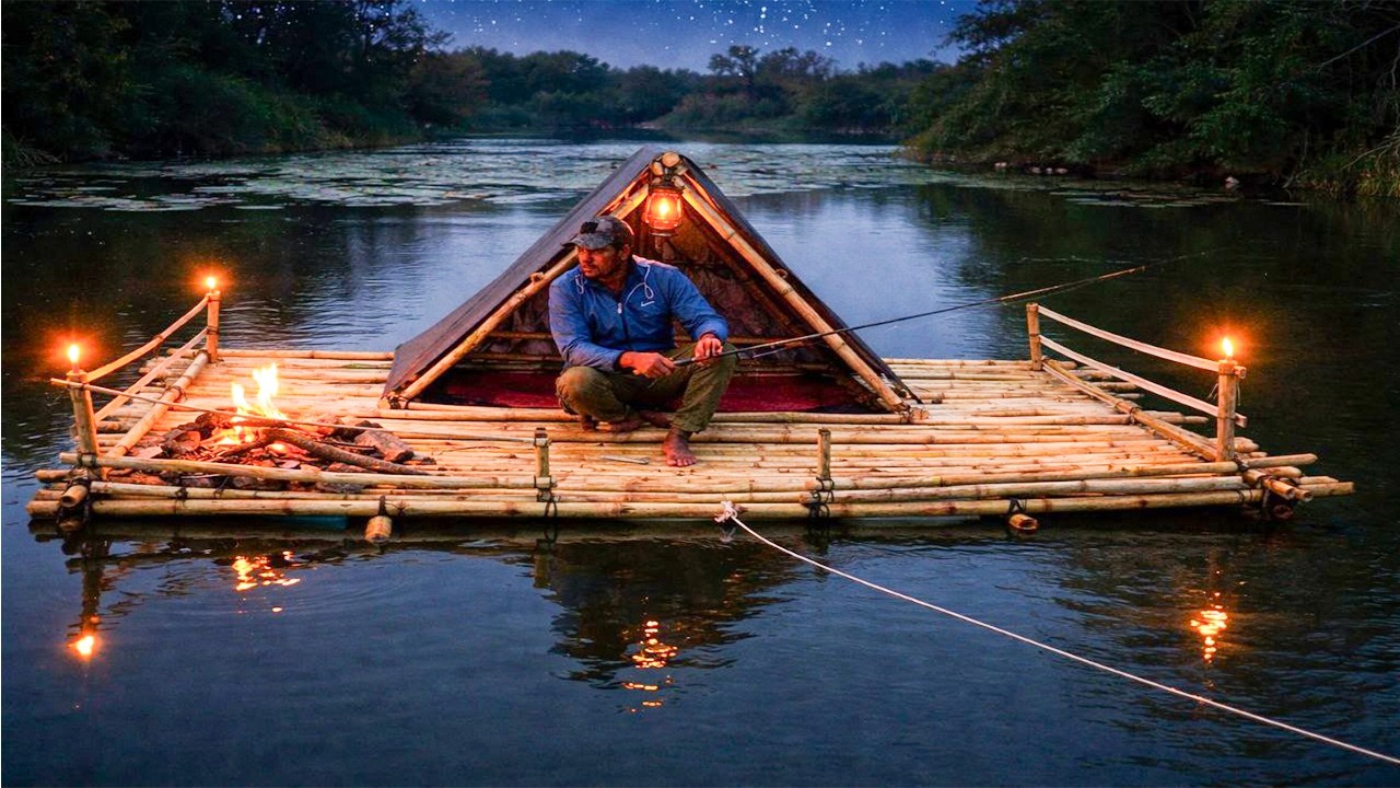 15Days Build Shelter In Water Life Survival Alone