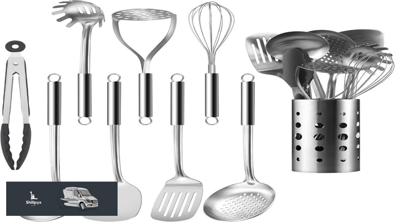 Pleafind Stainless Steel Cooking Utensils Set 9 Pcs Heat Resistant Kitchen Utensils