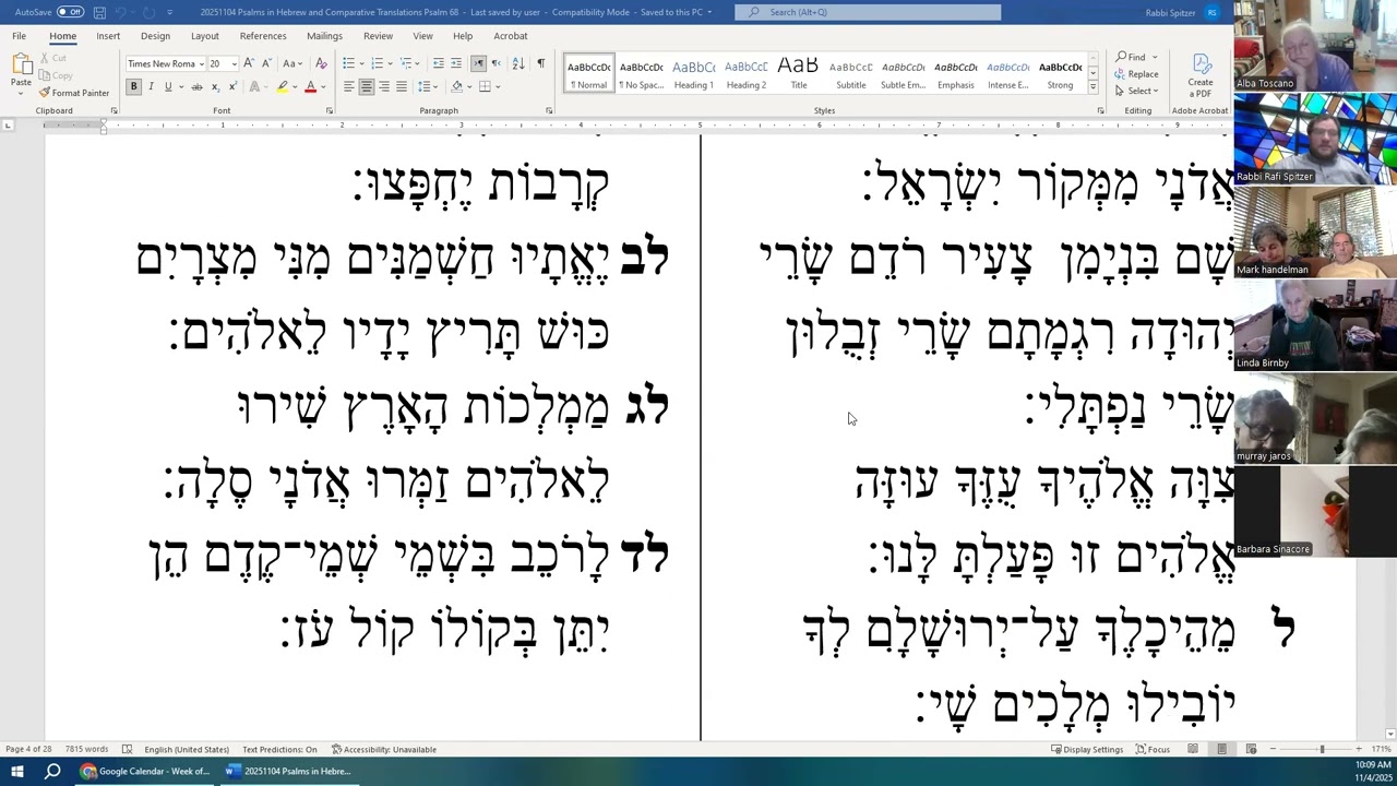 20251104 Psalms in Hebrew and Comparative Translations Psalm 68