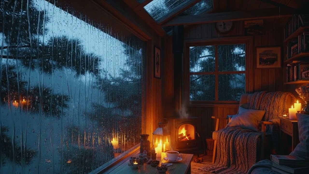 Reading by Firelight on a Rainy Evening | 4K Rain Ambience for Work, Study & Concentration 🌧️💻
