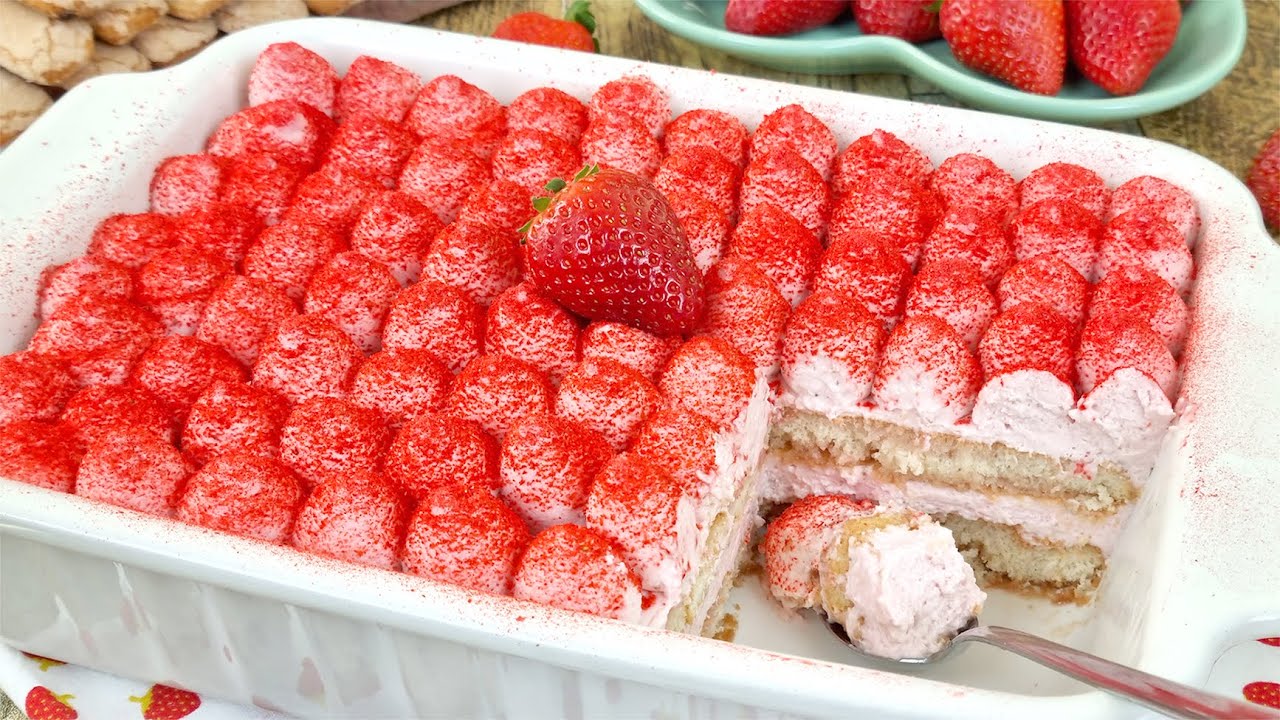 🍓🍓 Tiramisú de Fresa ¡Sin Huevo! ¡Sin Horno! ¡Sin Leche Condensada!