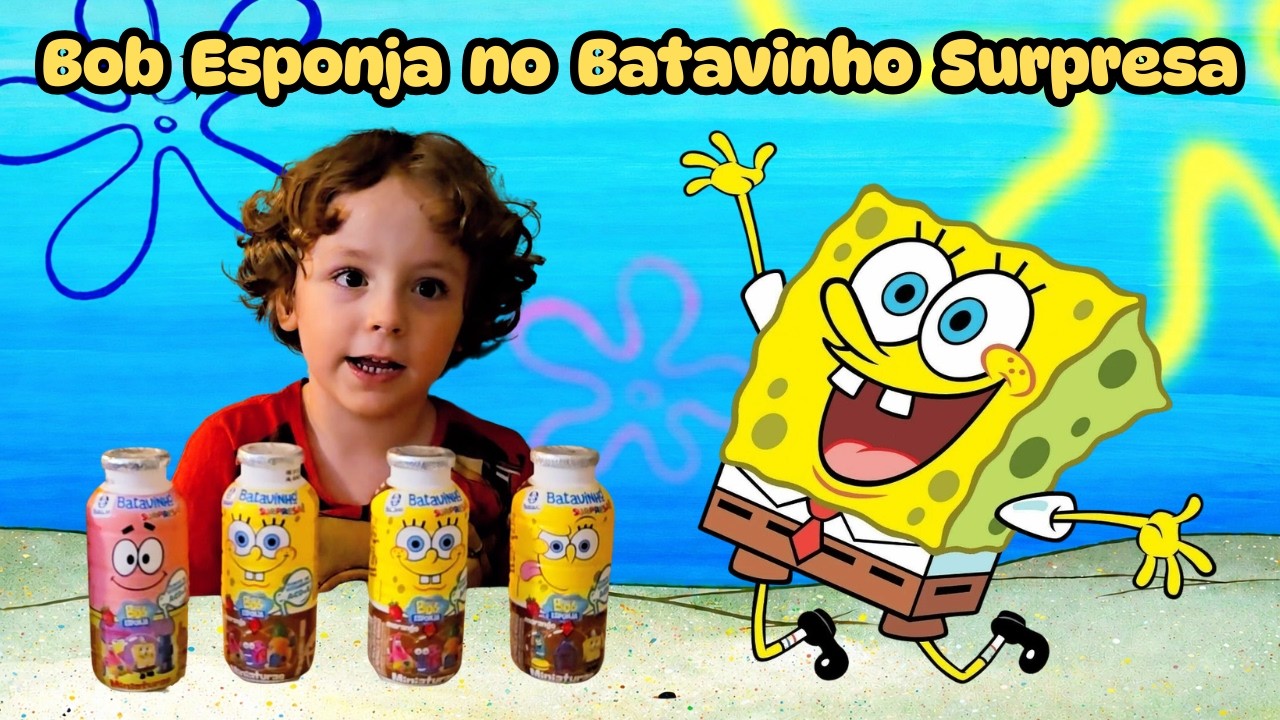 Leozinho descobre brinquedos da turma do Bob Esponja no iogurte Batavinho Surpresa