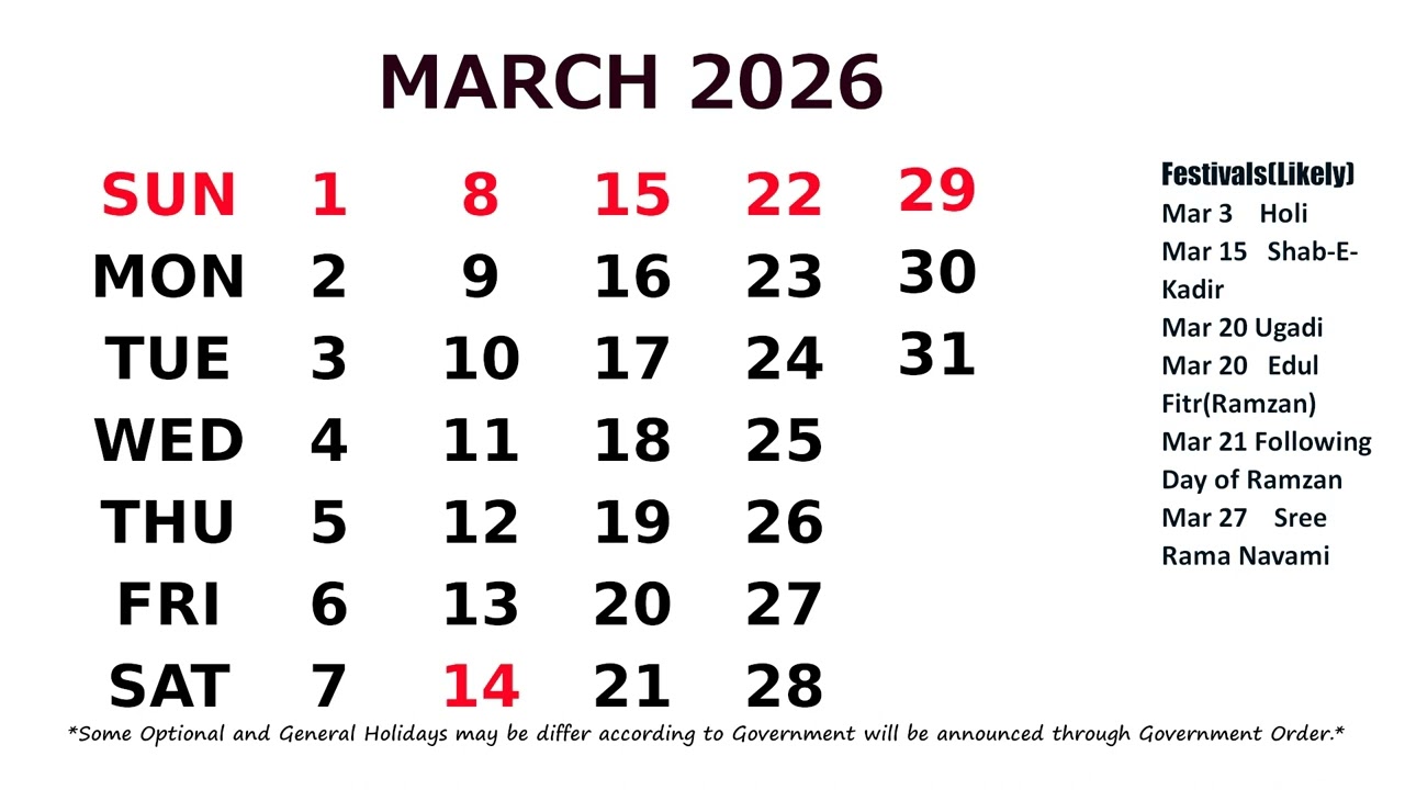 Календарь Марта 2026