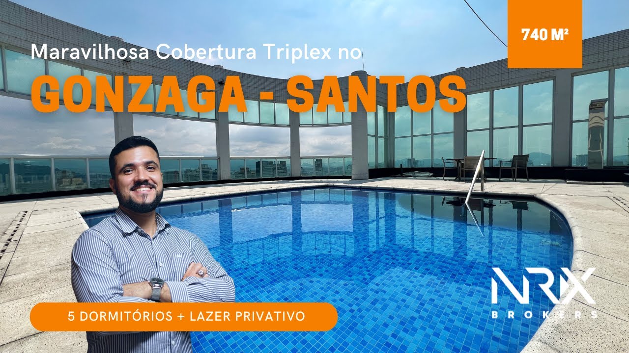 Maravilha Cobertura Triplex com 740m2 + 5 Dormitórios e Vista Mar no Coração do Gonzaga em Santos/SP