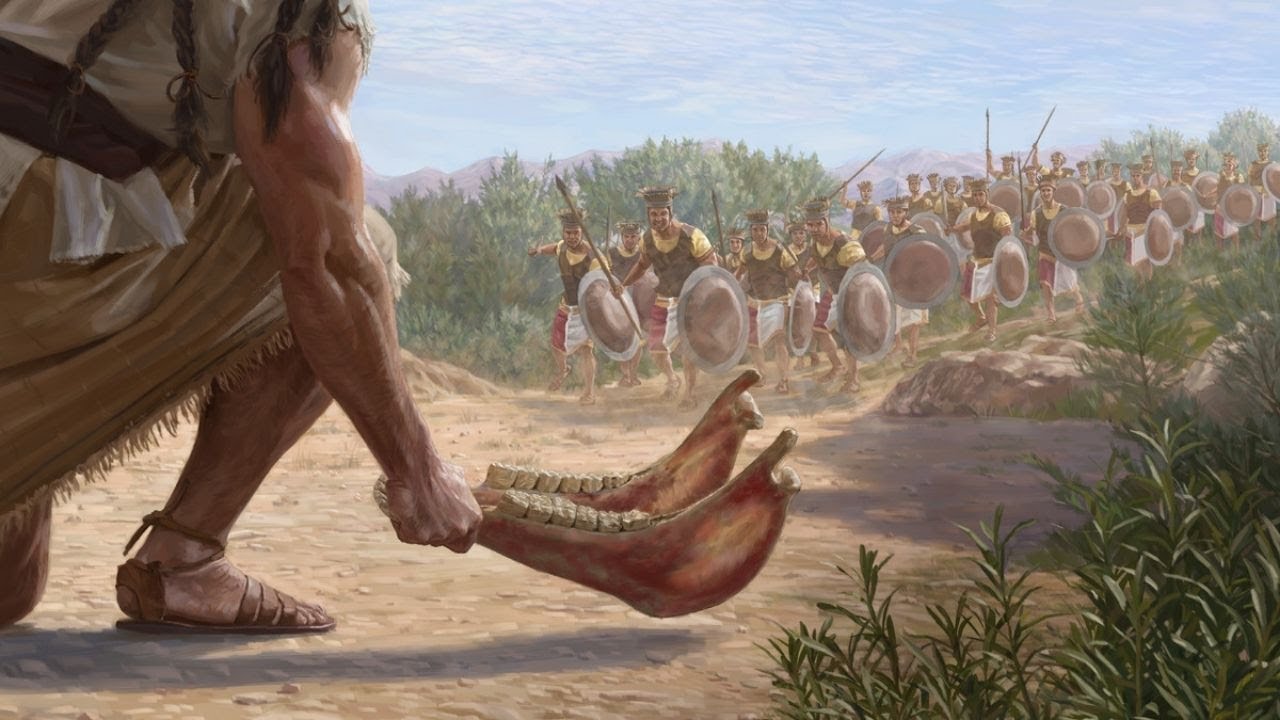 Bible Stories   Samson defeats a thousand Philistines with a donkey's jawbone