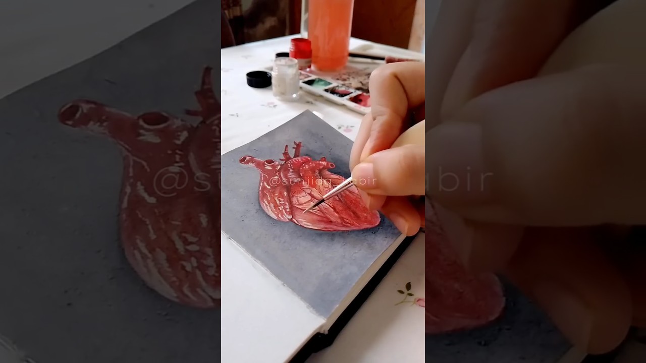Realistic Human Heart Painting||Watercolour painting #shorts #humanheart #realisticart