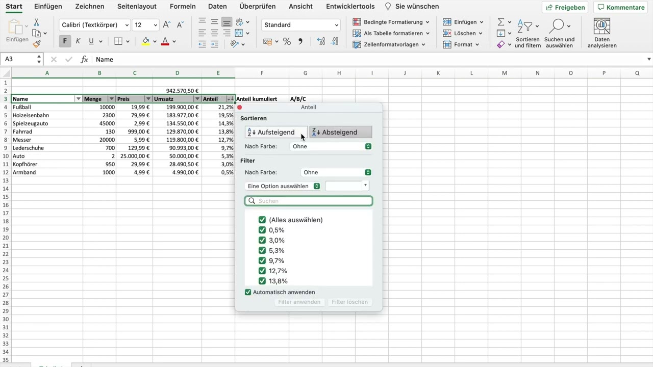 Excel einfach erklärt #009 ABC Analyse