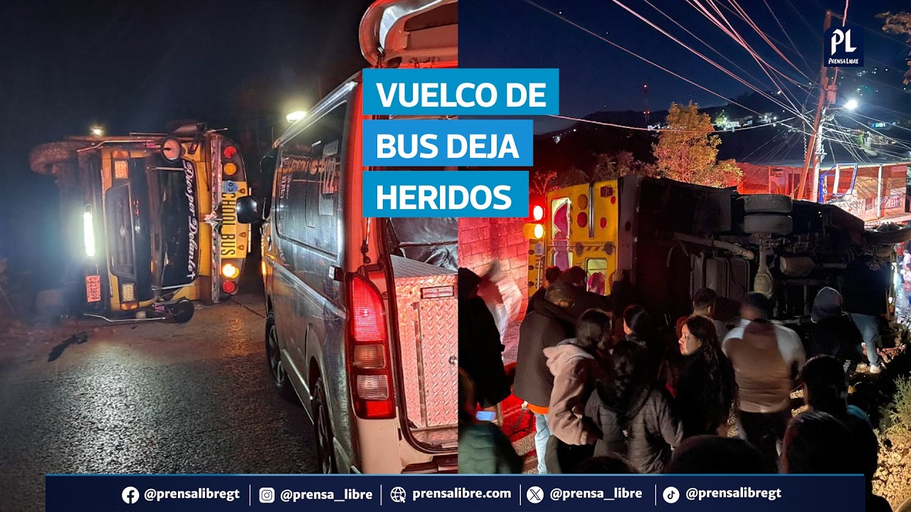 Bus extraurbano vuelca en San Pedro Sacatepéquez y deja nueve personas heridas