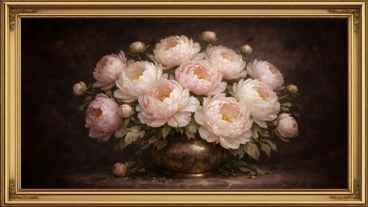 Vintage Soft Pink & Cream Peony Floral Painting | Frame TV Art 4K Screensaver (3 Hours)