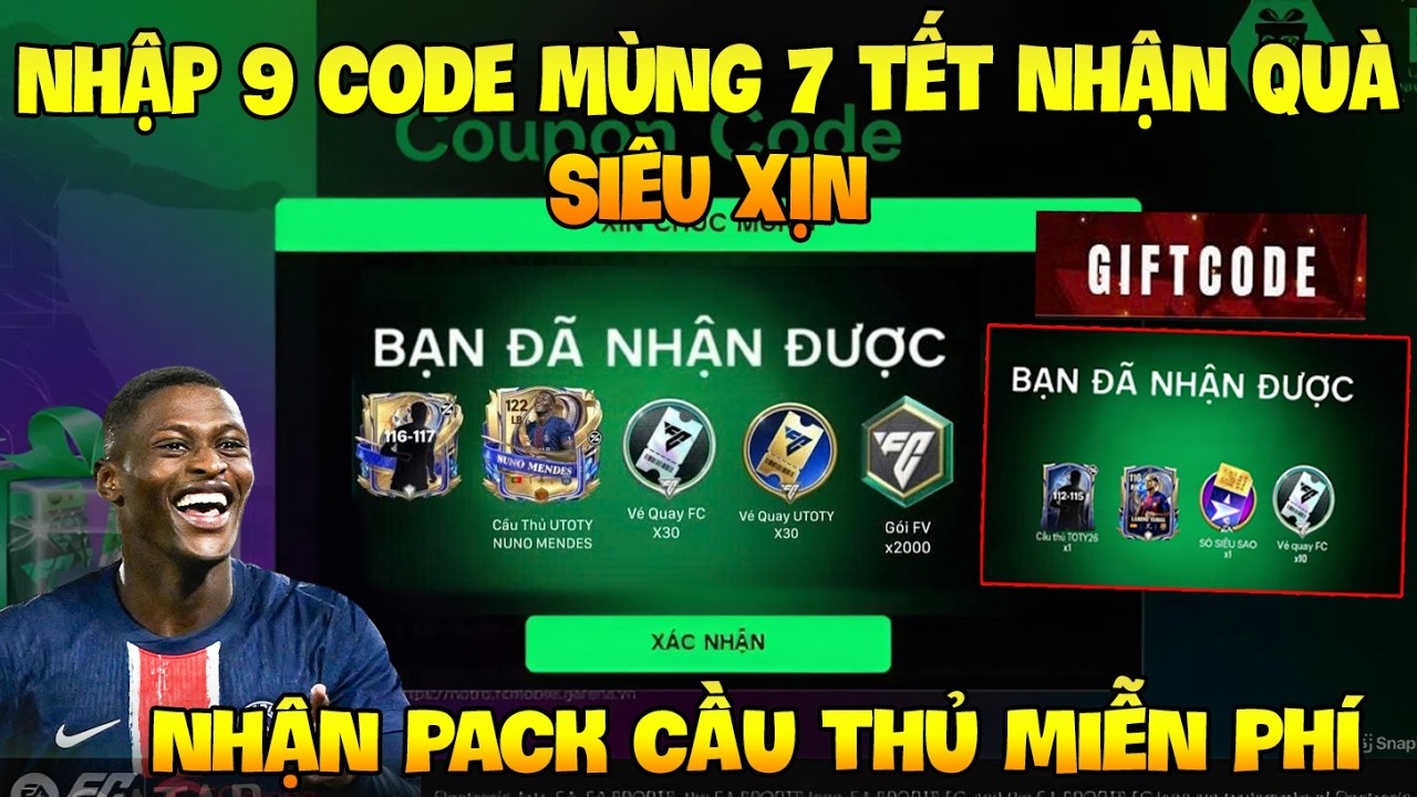 Compilation of 9 Latest FC Mobile VN Codes to Receive Full Tet 2026 Gifts from Events Including G...