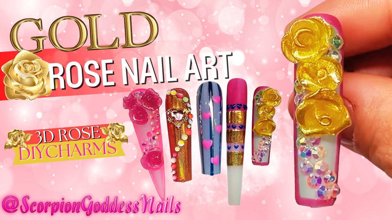 Ep. 0403 | Gold Rose & Bling Nail Design | DIY Nail Decals + Medium Length Scorpion Goddess Nails