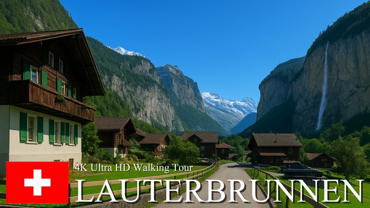 Lauterbrunnen, Switzerland 🇨🇭 | Walking Tour of the Valley of 72 Waterfalls in 4K Ultra HD 60fps