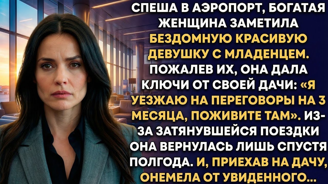 Спеша в аэропорт, богатая женщина заметила бездомную красивую девушку с младенцем. Пожалев их, она