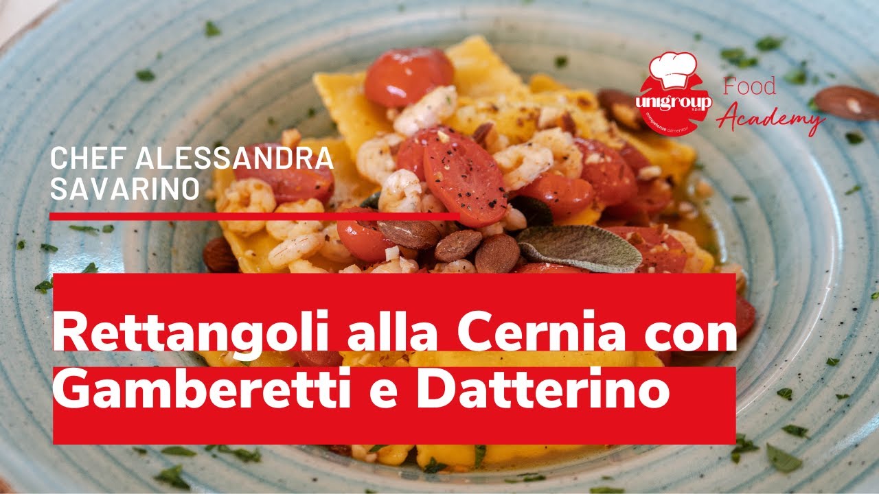 Ravioli di cernia con gamberetti, datterino IGP e salvia mantecati al burro Chef Savarino