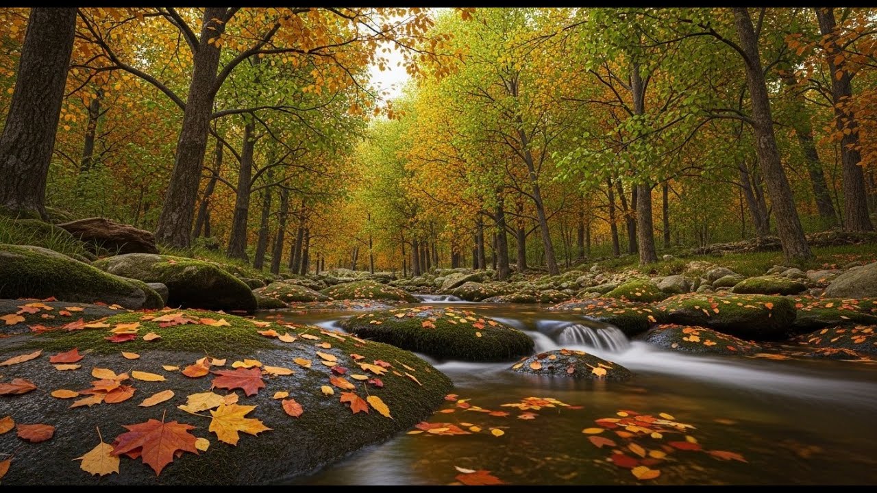 Cascade & Stream flowing in the Forest. Mountain Stream Nature Sounds for Sleep and Relaxation.