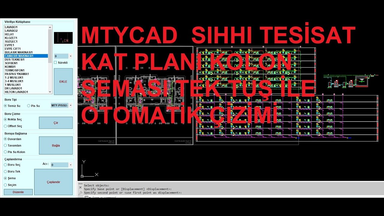 MTYCAD  SIHHI TESİSAT KAT PLANI KOLON ŞEMASI TEK TUŞ İLE OTOMATİK ÇİZİMİ