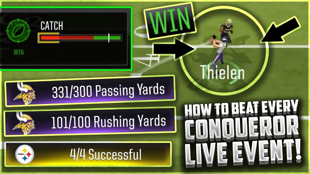 ULTIMATE CONQUEROR CHEAT GUIDE! 300 YARDS PASSING EVENT! 100 RUSHING YARDS! WIN ALL MADDEN MOBILE 18