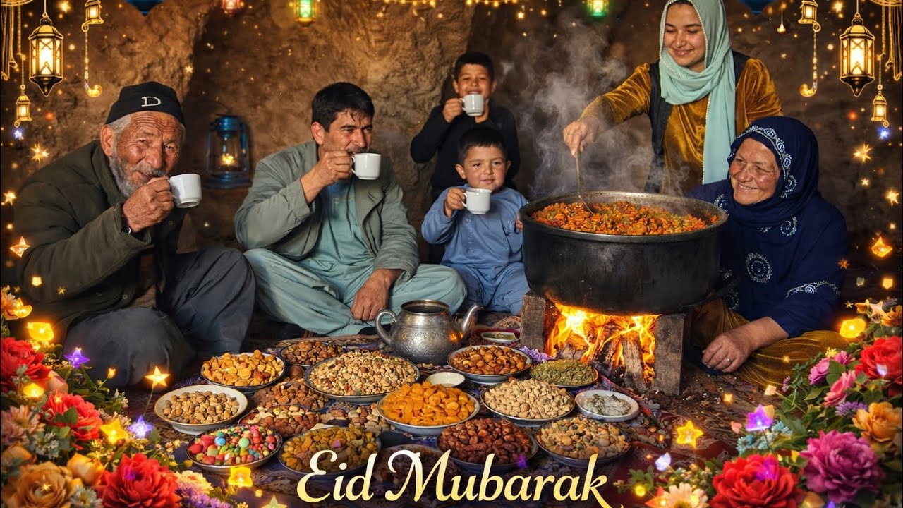Celebrating Eid in a cave, with hearts full of joy and togetherness. 🌙 /Lovely Grandma  and Grandpa 