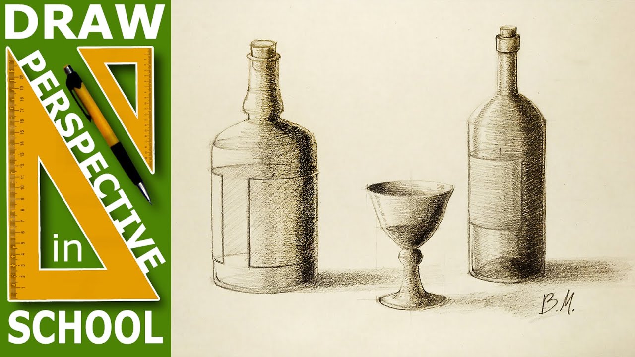 How to draw: Cylindrical object draw - Bottles and glass 2.