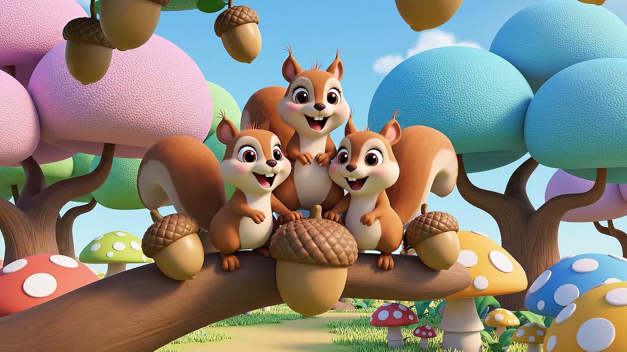 Cinco Pequeñas Ardillas Corren, Corren, Corren | Canción de Velocidad y Rimas de Bosque