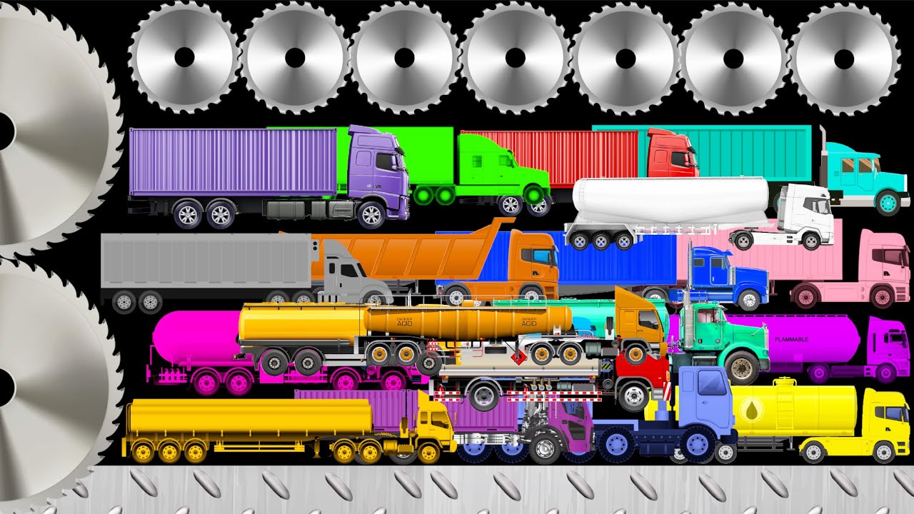 All Tank Truck & Container Truck Survival Race - Escape From Giant Saw Chase