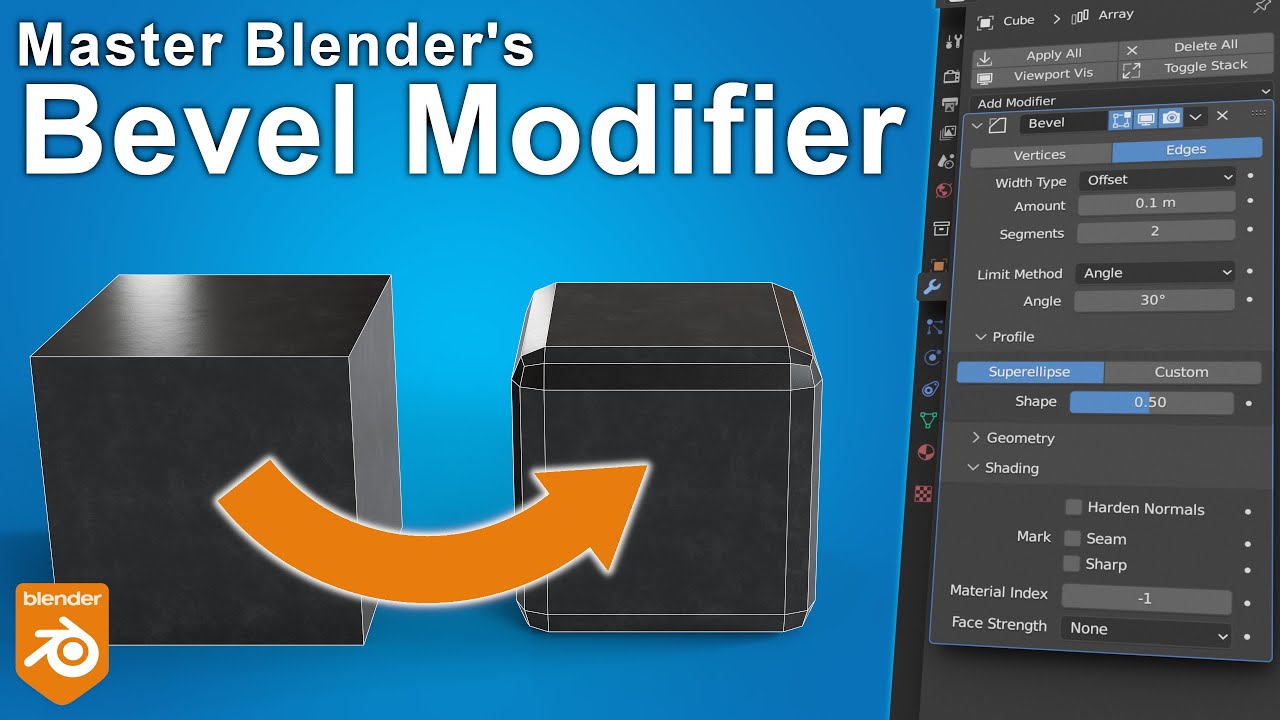 Как использовать модификатор Bevel в Blender