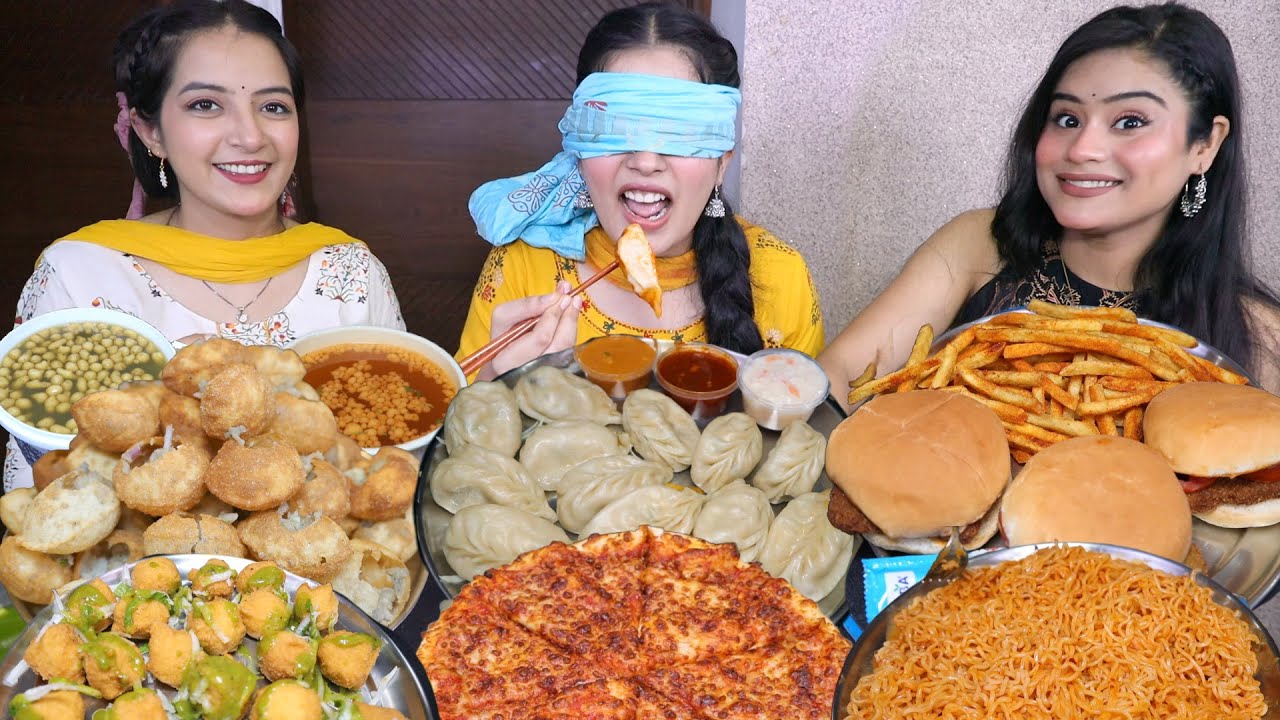 Blindfold Chopsticks Food Challenge | Golgappa, Momos, Pizza, Burger, Spicy Maggi🔥, Ram Laddu, Fries