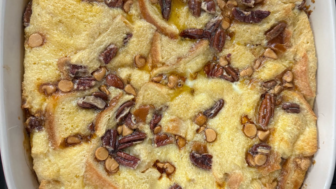 Butterscotch pecan bread pudding     I serve with butterscotch sauce.  #foodie  #homemade #baking 