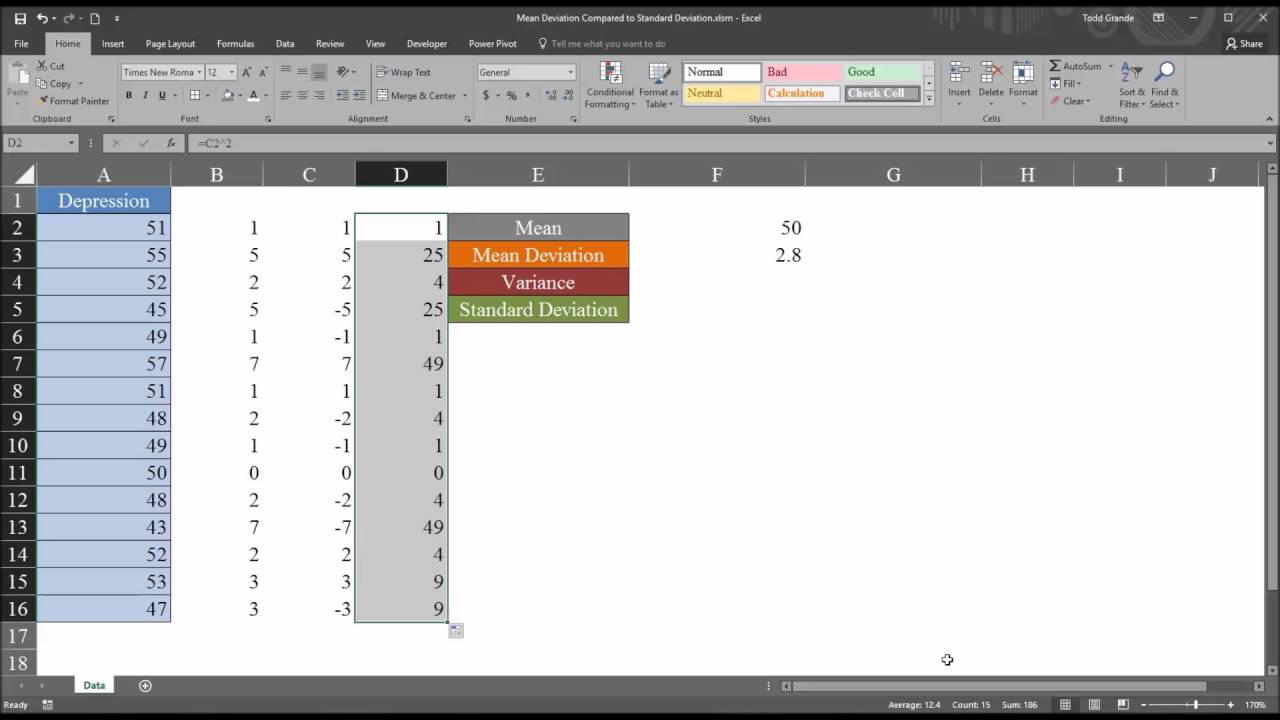Mean Deviation Compared to Standard Deviation in Excel
