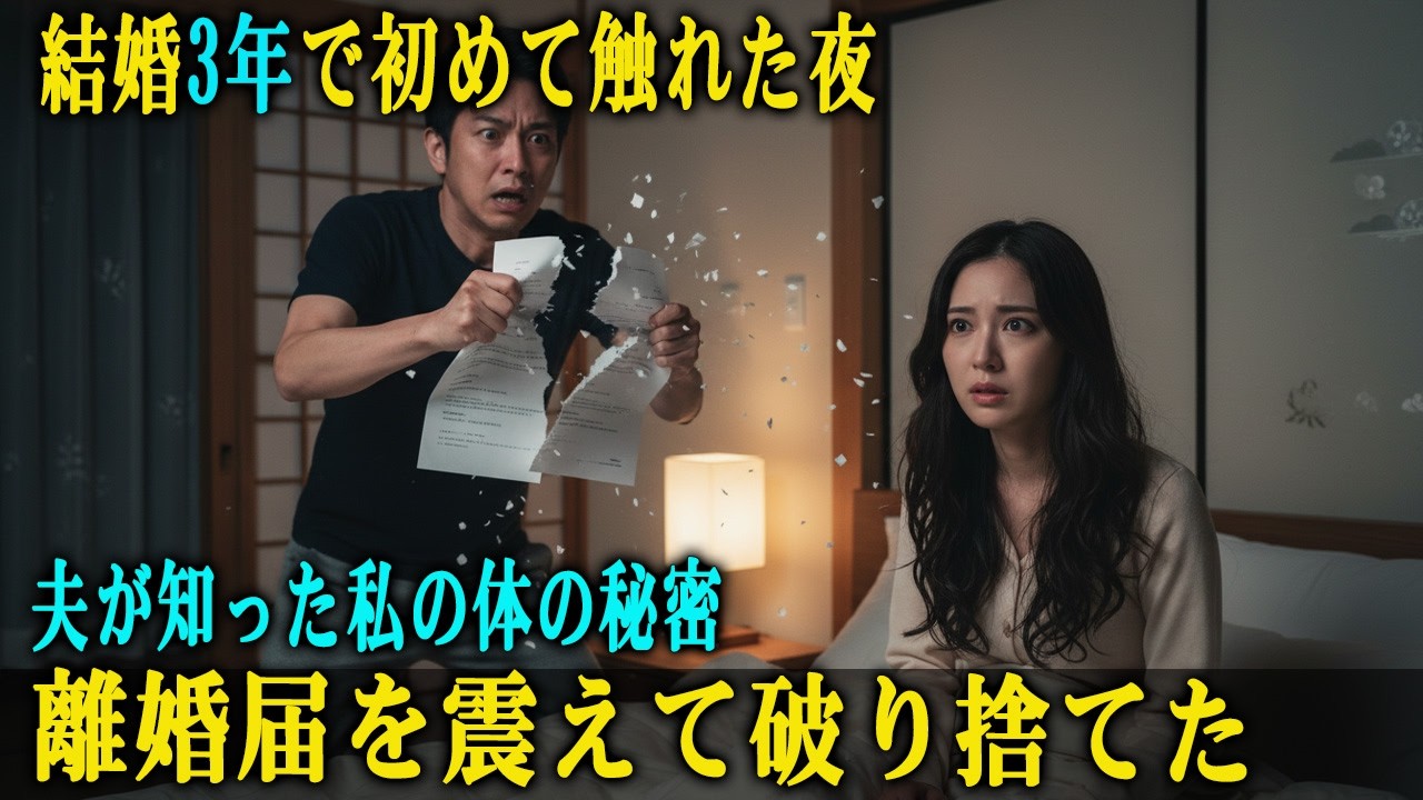 結婚して3年、初めて夫が私の体に触れた夜。 しかし、その瞬間――彼は私の“体の秘密”を知ってしまった。 顔面蒼白になった夫は、さっきまで握っていた離婚届を震える手で破り捨てた。