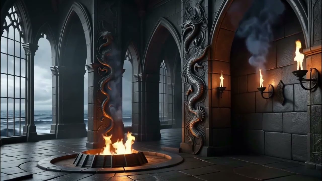 Dragonstone-Inspired Fireplace 🌊🔥 Ocean Waves for Deep Sleep | 8 Hours Ambience