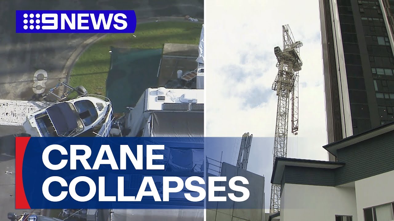 Caravan park community locked out of site after crane collapses | 9 News Australia