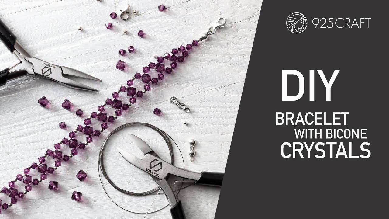How to make DIY silver bracelet with bicone crystals - tutorial step-by-step