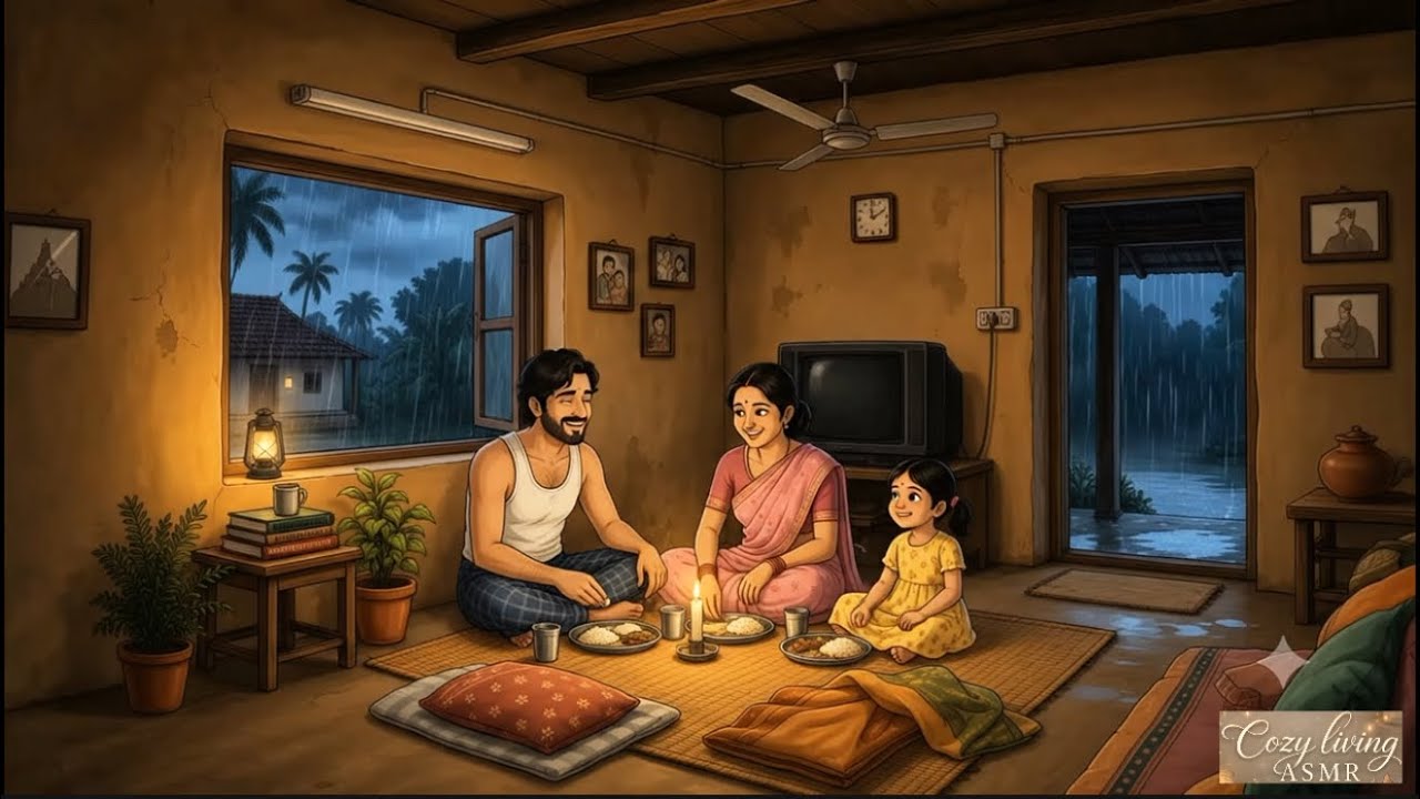 Power Cut in 1990s Indian village & Rooftop Sleep |  Village Storm Night | Ghibli ASMR