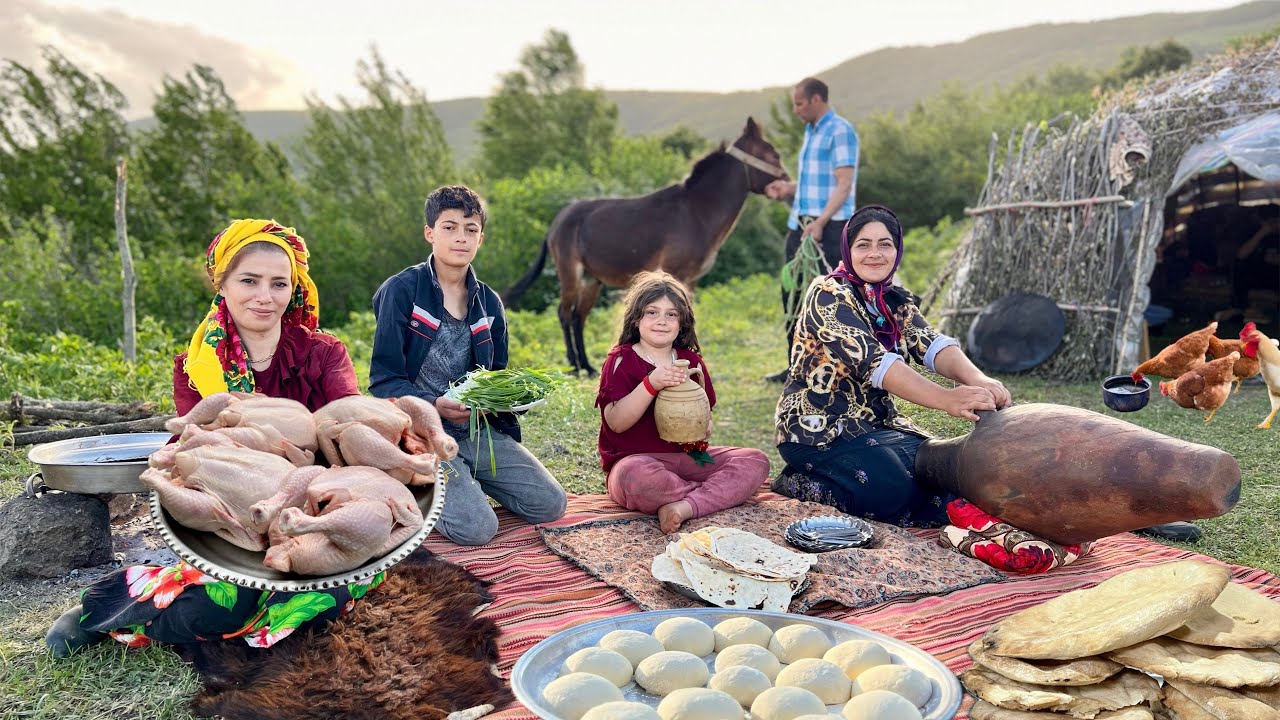 Nomadic Life in Iran’s Mountains | Caring for Animals & Cooking Fried Chicken with Rice
