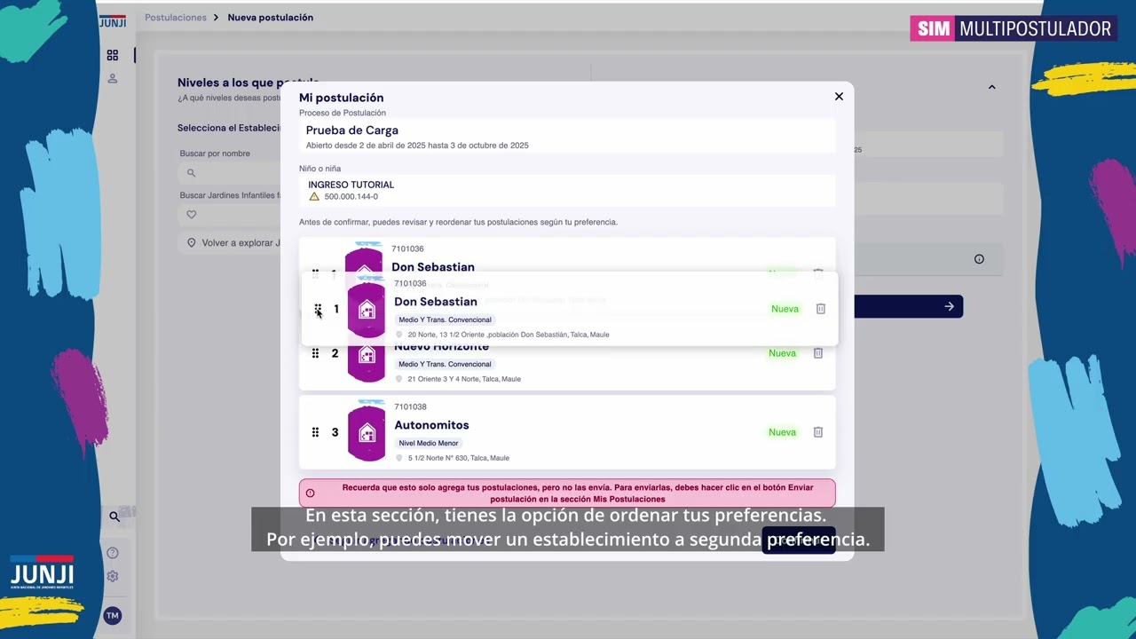 PASO 4 SIM MULTIPOSTULADOR:  Postulación Jardines Infantiles