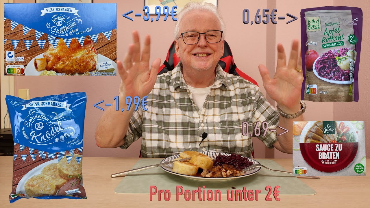 1/2 Grillhaxe, Serviettenknödel, Rotkohl und Soße von Aldi für umgerechnet 3,11€ pro Portion