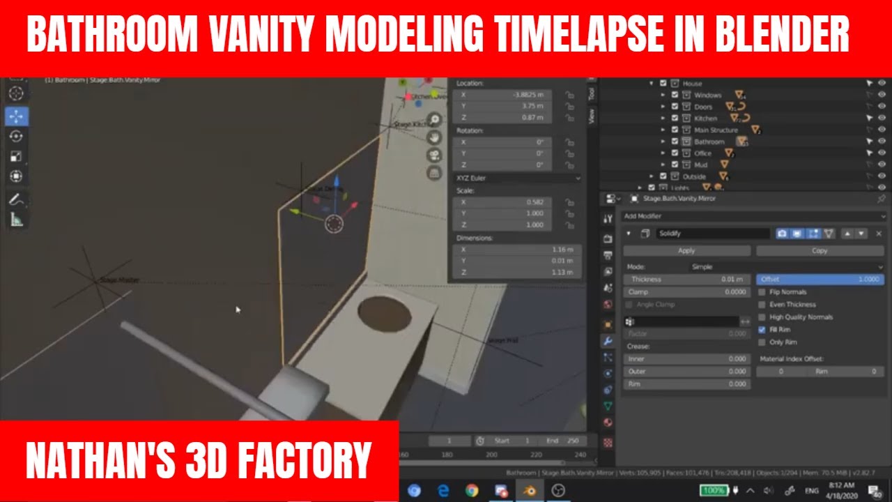 Bathroom Vanity Modeling Timelapse in Blender | Nathan's 3D Factory