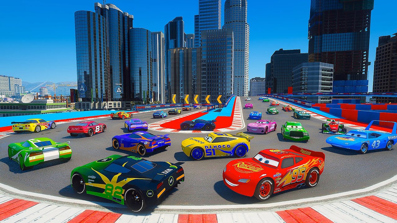 Cars Street Race - McQueen vs Jackson Storm Cruz Juice Drivewell The King Chick Hicks and Friends