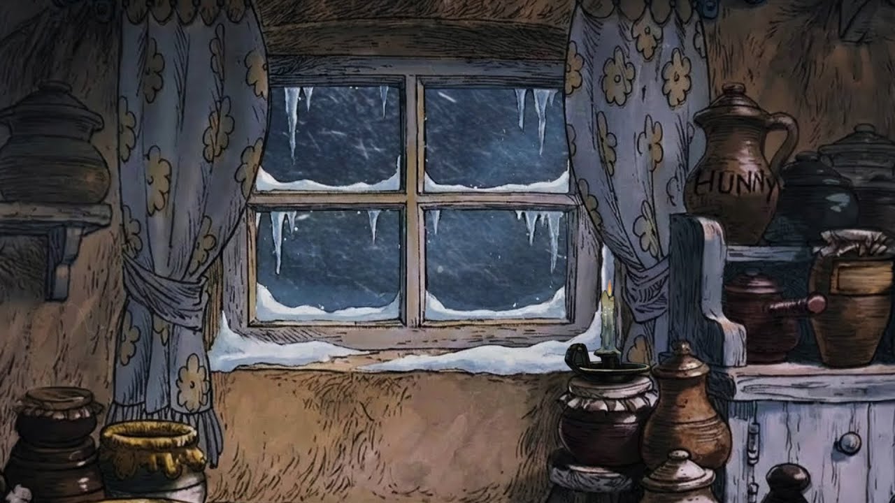you're at a cozy winter night in 1950s with vintage oldies playing in another room (blizzard)