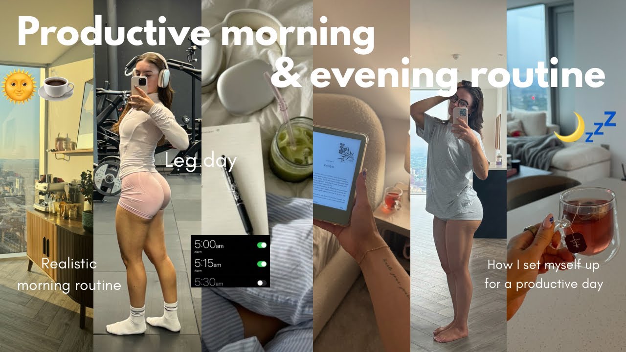 MY REALISTIC 5AM MORNING & EVENING ROUTINE | how I set up for a productive day, leg day, updates