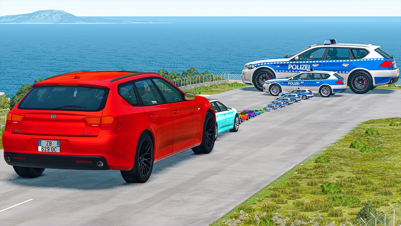 Big & Small Cars vs Giant Police BeamNG.Drive #3