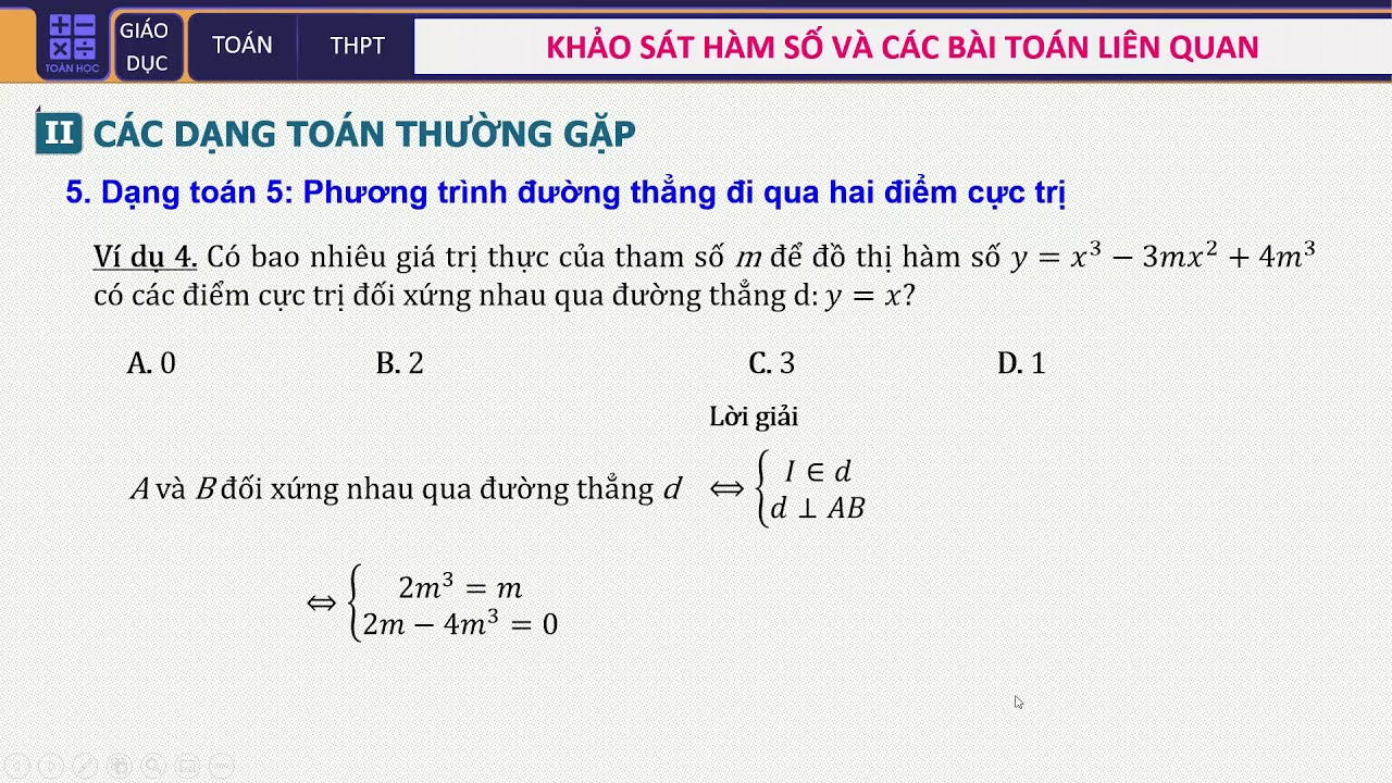 Cực trị hàm bậc ba: Phương trình đường thẳng đi qua hai điểm cực trị | Chương 1 | Toán 12