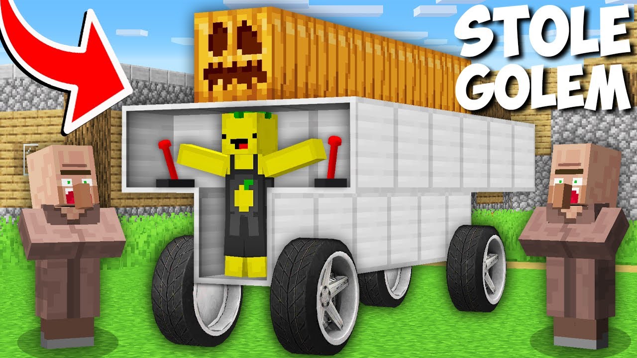 I hid INSIDE GOLEM SPAWN CAR FROM VILLAGER in Minecraft ! HOW TO STOLE GOLEM ?